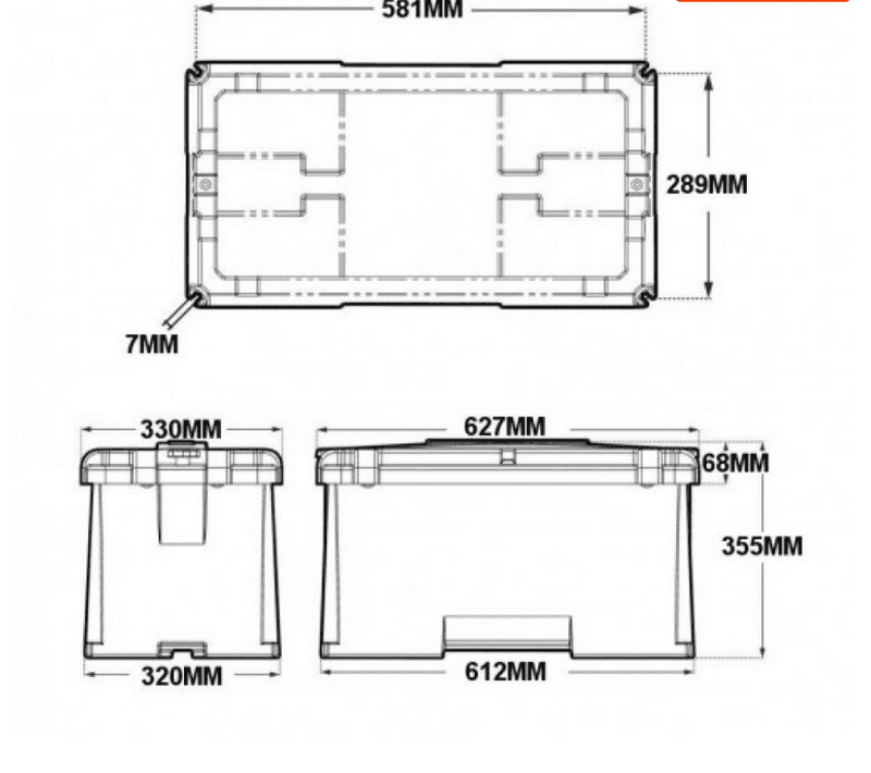 Batterikasse 538x243x281mm (innvendig)