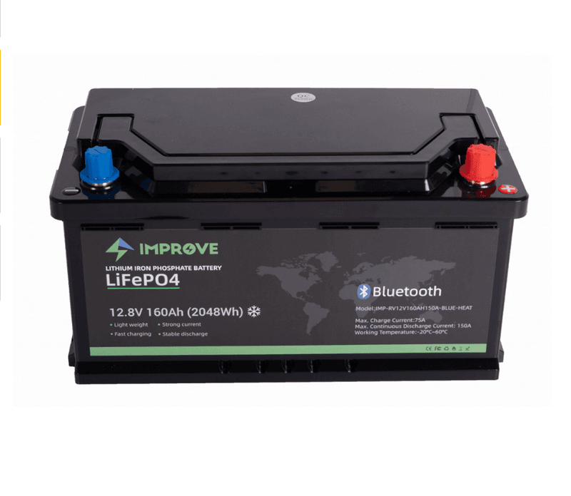 IMPROVE Lithium Batteri 12V 160Ah (LiFePO4) BMS 150A - BOBIL - HEAT - Bluetooth